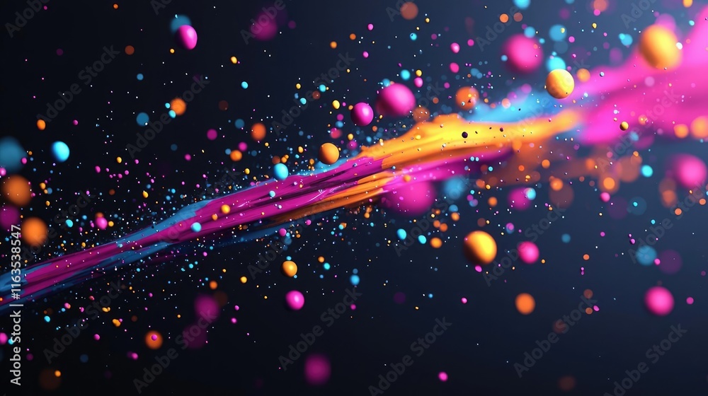 Poster Splatter abstract background concept. Vibrant splashes of color on a dark background, creating a dynamic abstract composition.