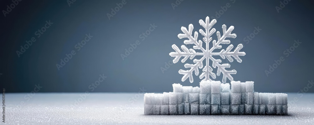 Poster Snowflake abstract background idea. A delicate snowflake resting on a textured surface, symbolizing winter's beauty.