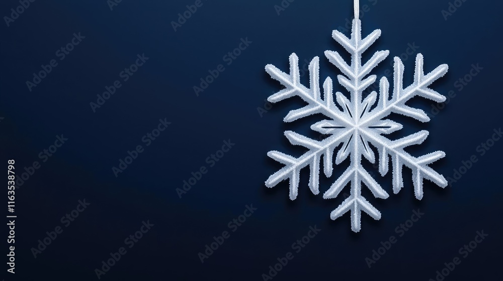 Poster snowflake abstract background idea. a delicate snowflake rests against a dark blue background, symbo