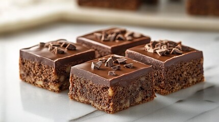 Four Fudgy Brownies Topped with Chocolate