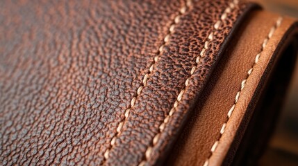 Close-up of Brown Leather Texture with Stitching