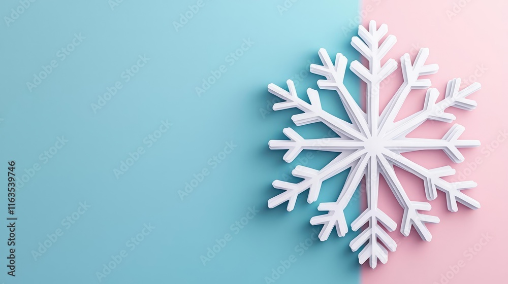 Poster snowflake abstract background idea. a beautiful white snowflake on a pastel backdrop, perfect for wi
