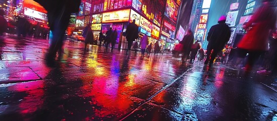 Fototapeta premium Rainy Night City Street Scene.