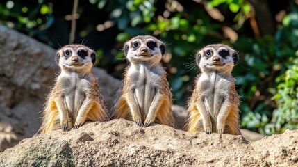 Fototapeta premium Alert Meerkats on Sandy Ridge with Panoramic View