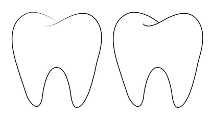 A silhouette minimalist illustration featuring a closeup of a tooth, with enamel, cavity, clean lines, symbolizing dental care, orthodontics, and oral hygiene in a simple single line teeth logo design