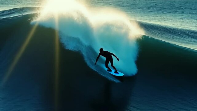 surfing on a big wave.