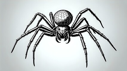 A menacing black and white spider illustration