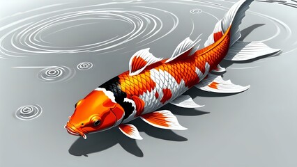 Koi Fish Swimming in Calm Water, Detailed Art