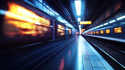 Fototapeta premium Neon Lights Subway Station Platform