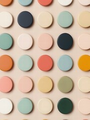 Obraz premium Colorful round shapes arranged in a grid. AI.