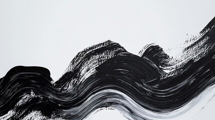 Abstract black paint brush strokes, wavy lines on white background.