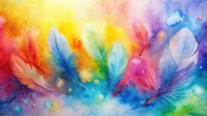 Obraz premium Vibrant Watercolor Feathers in a Spectrum of Colors An Artistic Abstract Composition of Light and Shadow, Evoking a Sense of Wonder and Serenity