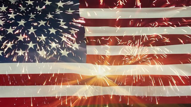 fourth of july fireworks with american flag background. generative ai