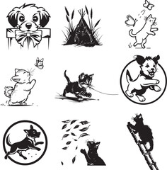 Fototapeta premium cute cat and dog silhouette vector illustration set 