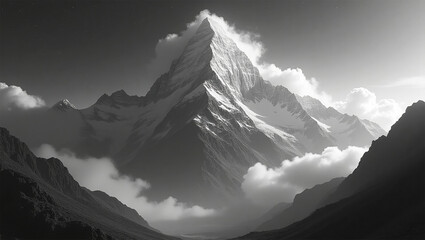 Obraz premium Epic Himalayan Landscape A Monochrome Masterpiece. Generative AI