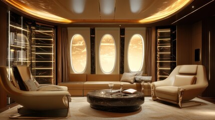 Luxury Yacht Lounge: Opulent Interior Design with Panoramic Views