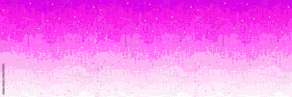 Poster pixel bitmap background with bright pink gradient fading into white bottom. small scattered sparkles