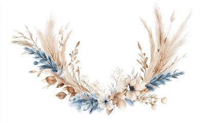 Elegant Watercolor Floral Arrangement with Pampas Grass and Dried Flowers