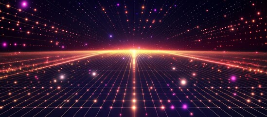 Fototapeta premium Futuristic digital landscape with glowing lines and particles.