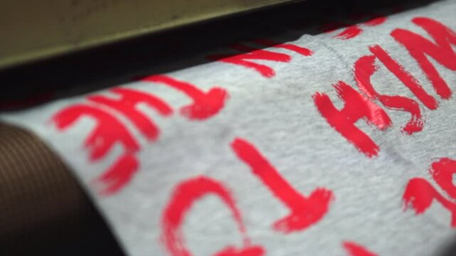 Drying machine for clothes working. Screen printing manufactury on fabric. Close up.