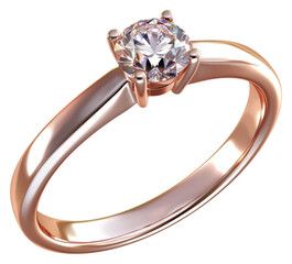 PNG A rose gold engagement ring featuring a round-cut diamond set in a sleek, modern band.