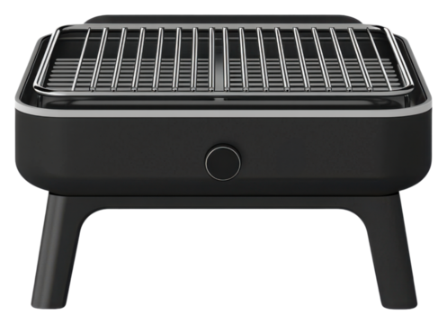 PNG A sleek, modern grill featuring a flat cooking surface and adjustable heat settings, ideal for outdoor cooking and barbecues.