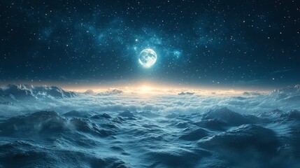 Fototapeta premium Ethereal Nightscape Celestial Moon Over Frozen Peaks