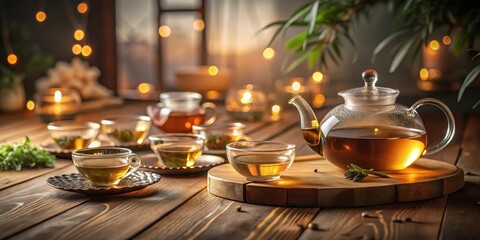 Warm Evening Herbal Tea Infusion A Relaxing Moment with Aromatic Beverages and Soft Lighting