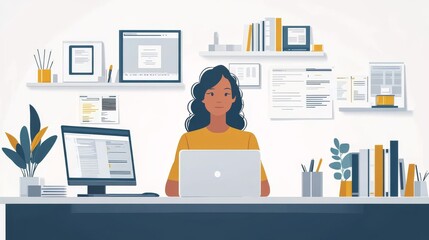 Businesswoman Conducting Video Call in Modern Office Scene