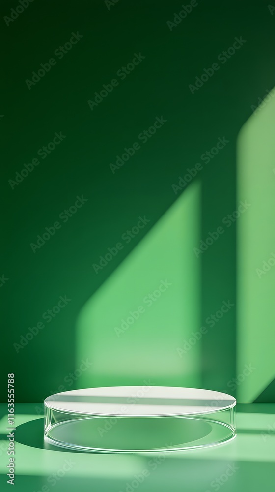 Wall mural a translucent podium with clean edges and an empty display space, set against a bright green backgro