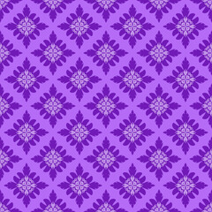 seamless purple floral pattern with intricate geometric shapes creates vibrant and elegant design, perfect for textiles or wallpapers. repeating motif adds sense of harmony and sophistication