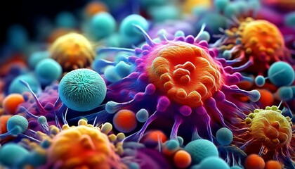 Obraz premium illustration of bacteria with electron magnification and vibrant colors on blurred background