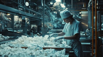 Woman Working In A Paper Recycling Factory