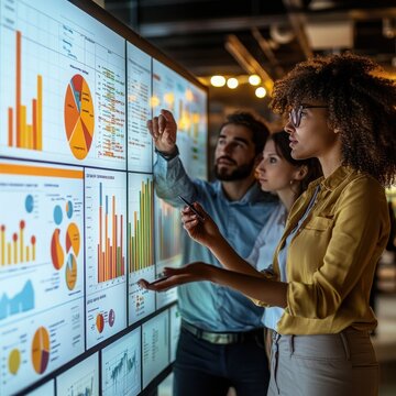 Diverse marketers collaborating on digital marketing strategies