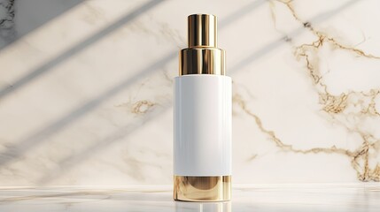 Luxurious lotion bottle with gold accents and ample space on the side for custom text.