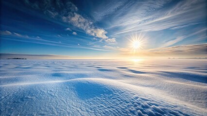 Serene Winter Landscape Sunlit Snowdrifts Under a Vast Blue Sky