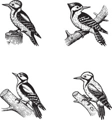 Detailed Woodpecker Illustrations