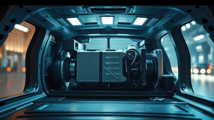 Fototapeta premium Futuristic Vehicle's Cargo Bay Featuring Advanced Technological Equipment