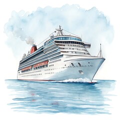 Watercolor Cruise Ship Illustration  
