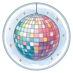Watercolor Disco Ball Illustration  
