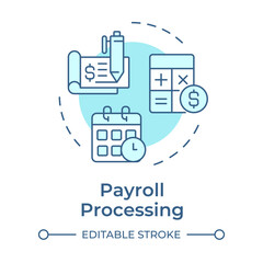 Payroll processing soft blue concept icon. Calculating employees wages. Human resource information system. Round shape line illustration. Abstract idea. Graphic design. Easy to use in presentation