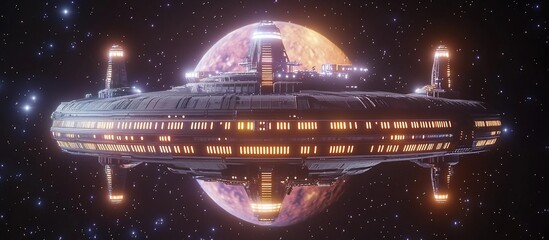 Futuristic Spaceship in Deep Space.