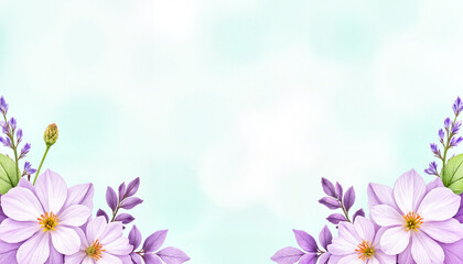 Naklejka premium Floral watercolor background with lavender and purple flowers