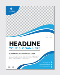 Creative blue modern wave design business flyer brochure template