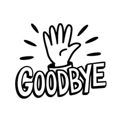 Obraz premium A cheerful illustration of a hand waving goodbye text symbolizing farewell and new beginnings. transparent background