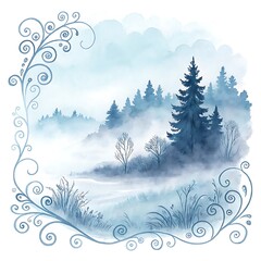 Misty Forest Watercolor Landscape  