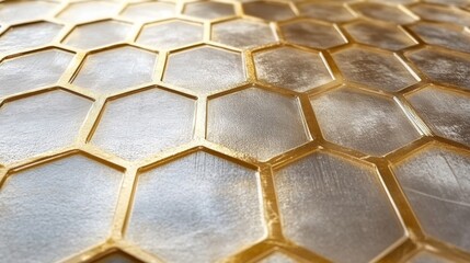 Gold edged hexagonal pattern on a silver surface