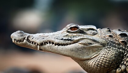 Obraz premium head of a crocodile, close up photo of crocodile head with blurred background