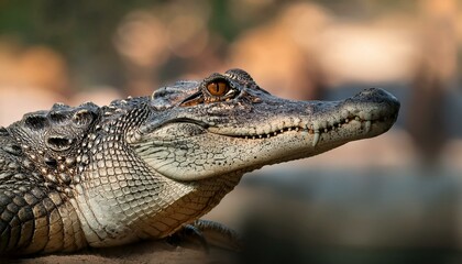 Obraz premium crocodile in the water, close up photo of crocodile head with blurred background