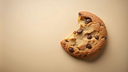 A Partially Eaten Chocolate Chip Cookie on a Neutral Background, Showing Texture and Delicious Details